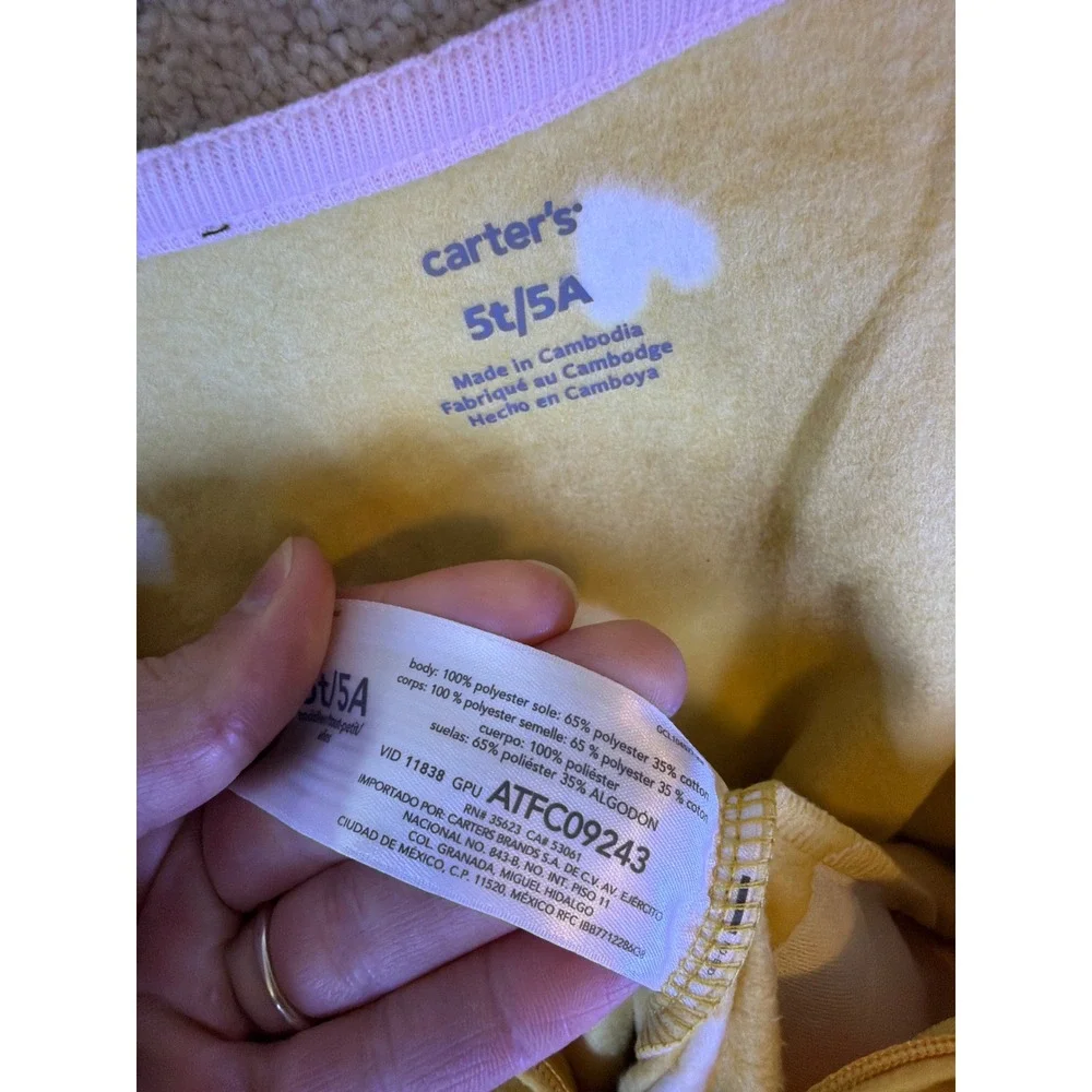 Carter's Footed Pajamas Toddler 5T Yellow Heart Bear Fleece Sleepwear NWT